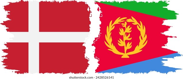 Eritrea and Denmark grunge flags connection, vector