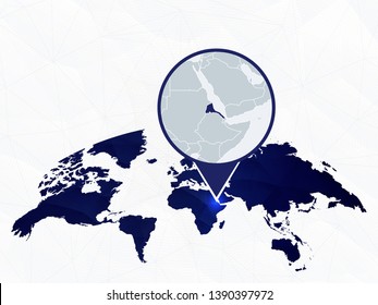 Eritrea detailed map highlighted on blue rounded World Map. Map of Eritrea in circle.