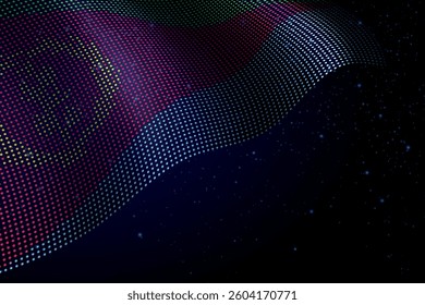 Eritrea digital flag made of dots, waving over a starry dark background