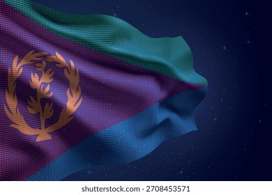 Eritrea punteada bandera de estilo led ondeando contra el cielo nocturno con efecto futurista