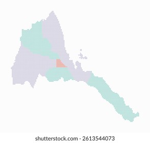 Eritrea dotted map. Digital style map of the country on white background. Eritrea shape with circle dots. Colored dots style. Small size circles. Abstract vector illustration.