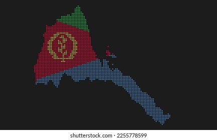 Eritrea dotted map flag with grunge texture in mosaic dot style. Abstract pixel vector illustration of a country map with halftone effect for infographic. 