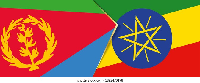 Eritrea and Ethiopia flags, two vector flags symbol of relationship or confrontation.