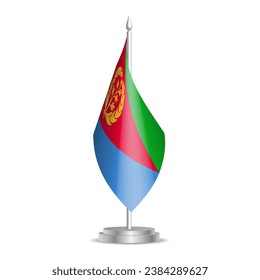 Eritrea flag - 3D mini flag hanging on desktop flagpole. Usable for summit or conference presentaiton. Vector illustration with shading.