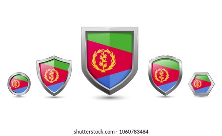 Eritrea flag badges - silver shape shield circle hexagon - vector illustration