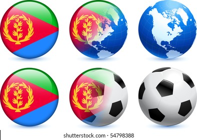 Botón de bandera de Eritrea con evento de fútbol global Ilustración original