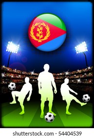 Eritrea Flag Button with Soccer Match in Stadium Original Illustration
