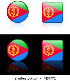 eritrea Flag Buttons on White and Black Background Original Vector Illustration