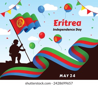 Eritrea flag design. Waving Eritrea flag made of Banners Vector Illustration.

