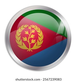 Eritrea flag - glossy circle button displays a colorful flag representing a country cultural identity and heritage. The essence of national pride and unity.