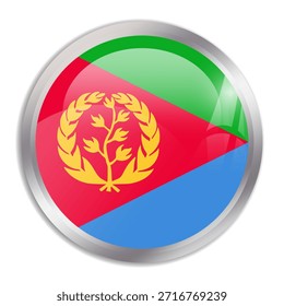 Eritrea flag - glossy circle button in metal frame displays a colorful flag of a country cultural identity and heritage. The essence of national pride and unity.