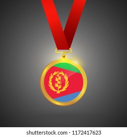 Eritrea Flag in gold Medal, Golden Badge, Sport Game Golden Challenge Award. Vector Illustration.