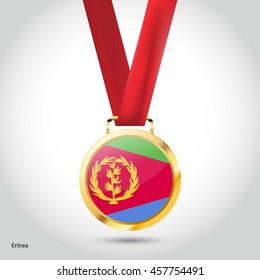 Eritrea Flag in gold Medal. Vector Illustration. RIO Olympic Game gold Medal. Vector Illustration