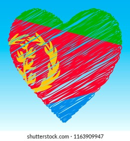 Eritrea flag, Heart shape, grunge style.