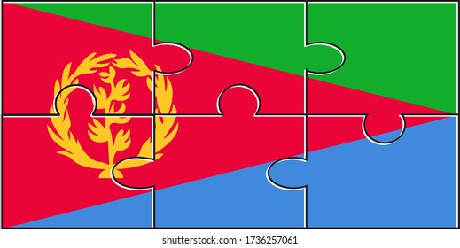 Eritrea Flag Jigsaw Puzzle. Vector illustration. 6 pieces of puzzles. Simple puzzles for kids