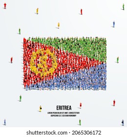 Eritrea Flag. A large group of people form to create the shape of the Eritrea flag. Vector Illustration.