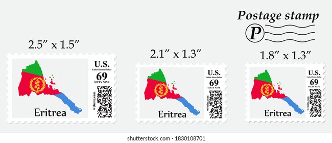 Eritrea flag map on postage stamp different size.
