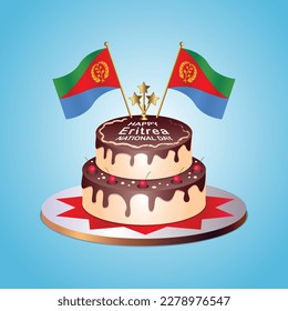 Eritrea Flag National Day with a Cake on a Blue Background