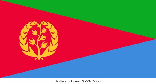 Eritrea flag in official colors, dimensions and aspect ratio. Vector flag symbolizing national pride, identity, heritage, patriotism and authority