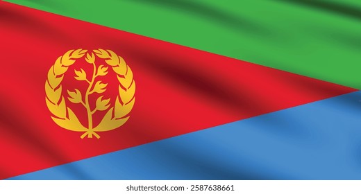 Eritrea flag official colors and proportion digital vector illustration. Pleated flag.