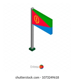 Eritrea Flag on Flagpole in Isometric dimension. Isometric blue background. Vector illustration.