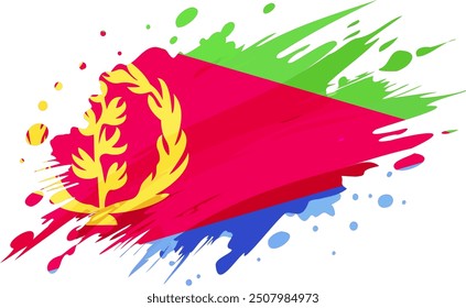 Eritrea flag painted with Grunge brush stroke, watercolor flag style.