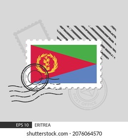 Eritrea flag postage stamp. Isolated vector illustration on grey post stamp background and specify is vector eps10.