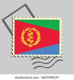 Eritrea flag postage stamp. Isolated vector illustration on grey post stamp background