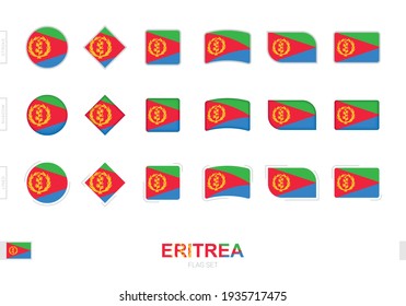 Eritrea flag set, simple flags of Eritrea with three different effects. Vector illustration.