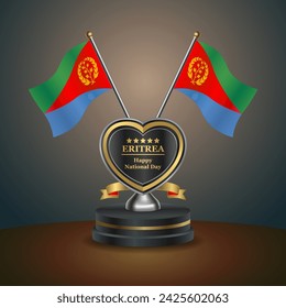 Eritrea flag in a stand on table. Vector Illustration