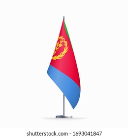 Símbolo del estado de bandera de Eritrea aislado en una bandera nacional de fondo. Tarjeta de saludo Día de la Independencia Nacional del Estado de Eritrea. Cartel de ilustración con una bandera de estado realista.