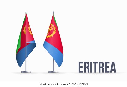 Flaggenstaatsymbol von Eritrea einzeln auf nationalem Hintergrund. Grußkarte Nationaler Unabhängigkeitstag des Staates Eritrea. Illustrationsbanner mit realistischer Staatsflagge.