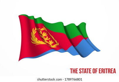 Símbolo del estado de bandera de Eritrea aislado en un cartel nacional de fondo. Tarjeta de saludo Día Nacional de la Independencia del Estado de Eritrea. Cartel de ilustración con bandera de estado realista.