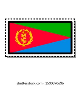 Eritrea flag sticker on white background. Vintage vector badge. Template design element. Travel sign. Symbol of Independence Day, souvenir sport game, button language, icon.
