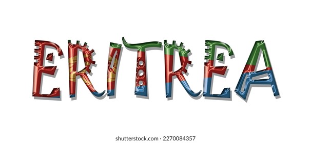 ERITREA flag text font, symbol background, flag ribbon typography lettering logo label banner, 3D colorful background, vector illustration