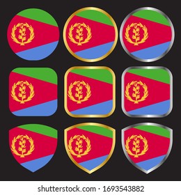 eritrea flag vector icon set with gold and silver border