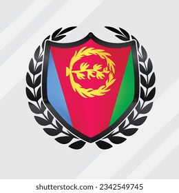 Bandera del Escudo Negro brillante de Eritrea con guirnalda de hojas redondeadas 
