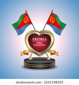 Eritreia Feliz Dia Nacional pequena bandeira de mesa com Coração de Ouro