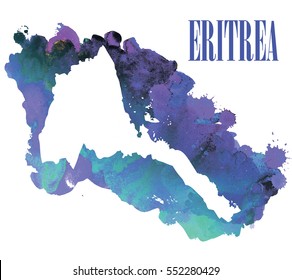 Eritrea. High detailed blue vector map. 
Spray watercolor paint.