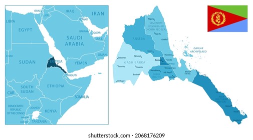 Eritrea - highly detailed blue map. Vector illustration