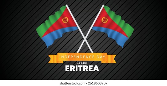 Eritrea Independence Day 24 May flag with pole vector poster