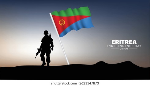 Eritrea Independence Day 24 May Soldier standing with country flag vector poster