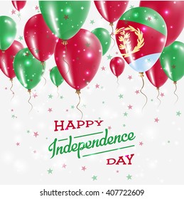 Eritrea Independence Day Celebration Balloons. Flying Rubber Celebration Balloons in Colors of the Eritrea National Flag. Happy Eritrea Day Celebration Balloons, Stars and Sparkles.