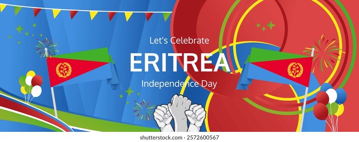 Eritrea Independence Day modern greeting banner. 24 May Happy Eritrea National Day. Holiday abstract concept in flag colors. Great for event like carnival, feast poster, support, culture and tourism