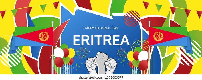 Eritrea Independence Day modern greeting banner. 24 May Happy Eritrea National Day. Holiday abstract concept in flag colors. Great for event like carnival, feast poster, support, culture and tourism