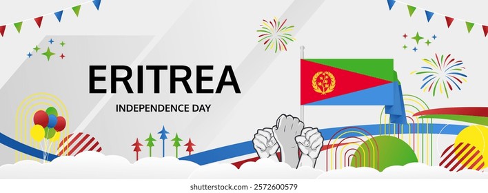 Eritrea Independence Day modern greeting banner. 24 May Happy Eritrea National Day. Holiday abstract concept in flag colors. Great for event like carnival, feast poster, support, culture and tourism