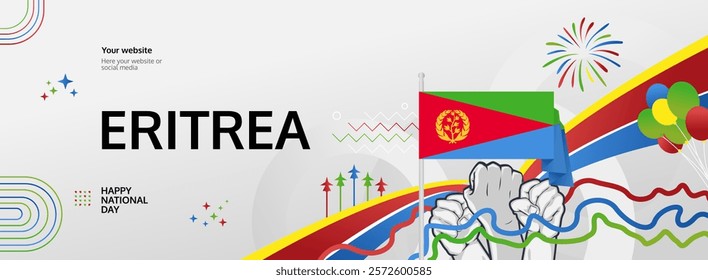 Eritrea Independence Day modern greeting banner. 24 May Happy Eritrea National Day. Holiday abstract concept in flag colors. Great for event like carnival, feast poster, support, culture and tourism