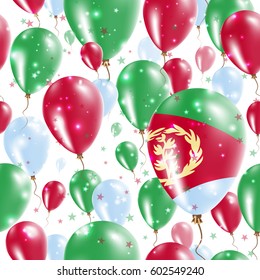 Eritrea Independence Day Seamless Pattern. Flying Rubber Balloons in Colors of the Eritrean Flag. Happy Eritrea Day Patriotic Card with Balloons, Stars and Sparkles.