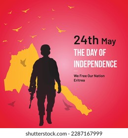 Eritrea Independence Day Social Media Post, Greeting Card, Vector Illustration. 24th of May Eritrean National Holiday Day Background with Elements of National Color, Map, Army, Pigeon, Square Format.