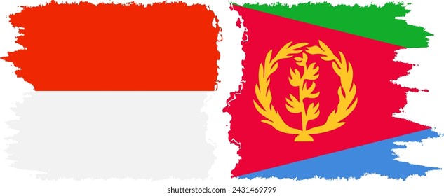 Eritrea and Indonesia grunge flags connection, vector